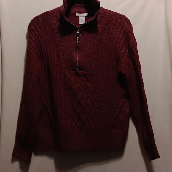 Womens S Design History Mock Neck 1/4 Zip- Up Maroon White Heathered Sweater - Picture 1 of 6